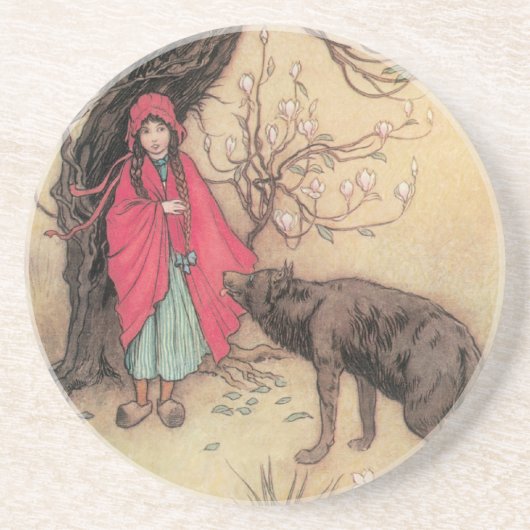 Vintage Little Red Riding Hood von Warwick Goble Getränkeuntersetzer (Vorne)