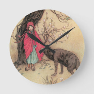 Vintage Little Red Riding Hood von Warwick Goble Runde Wanduhr