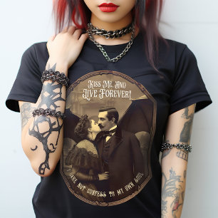 Vintage Live Forever Gothic Liebhaber Vampir Kuss T-Shirt