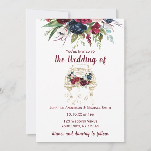 Vintage Lkw-Burgundy-Hochzeit Save The Date (Vorderseite)