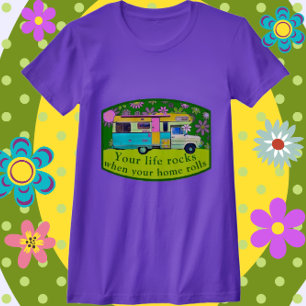 Vintage-Lkw-Camper-Leben rockt Mod-Blumen T-Shirt