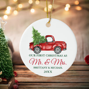 Vintage-LKW erstes Weihnachten Herr und Frau Keramik Ornament