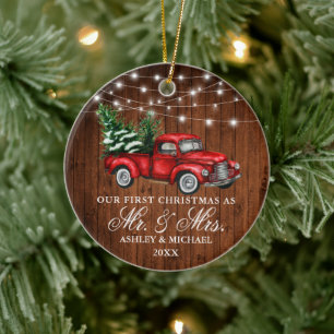 Vintage-LKW-Holzlichter Herr und Frau Weihnachten Keramik Ornament