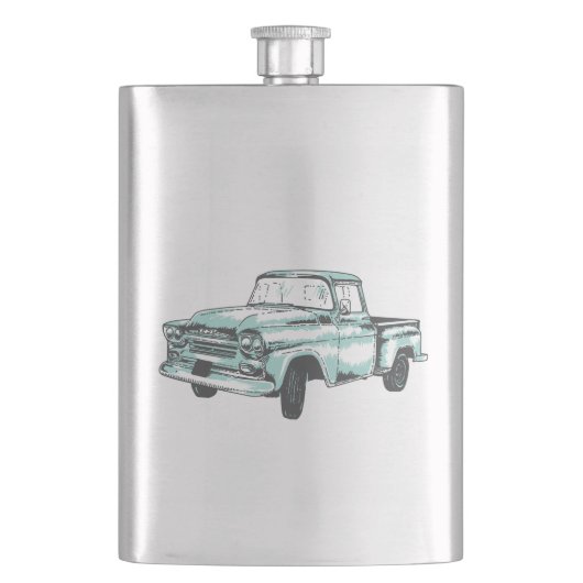 Vintage Lkw-Illustration Flachmann (Vorderseite)