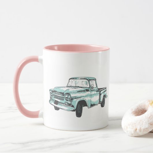 Vintage Lkw-Illustration Tasse (Mit Donut)
