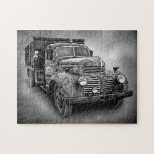 VINTAGE-LKW IN SCHWARZ-WEISS PUZZLE