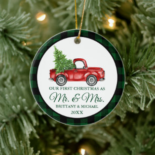 Vintage-LKW-Karo Erstes Weihnachten Herr und Frau Keramik Ornament