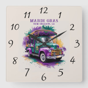 Vintage-LKW-Mardi-Gras-Feier Quadratische Wanduhr