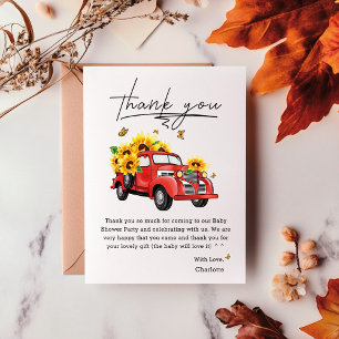 Vintage-LKW mit Sonnenblumen-Baby-Party Dankeskarte