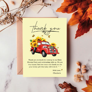 Vintage-LKW mit Sonnenblumen-Baby-Party Dankeskarte