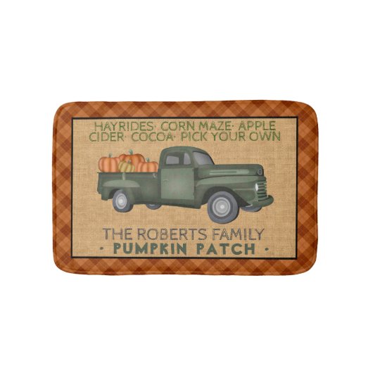 Vintage LKW-Pumpkin-Patchfarm Rustikaler Fall Kari Badematte (Vorderseite)