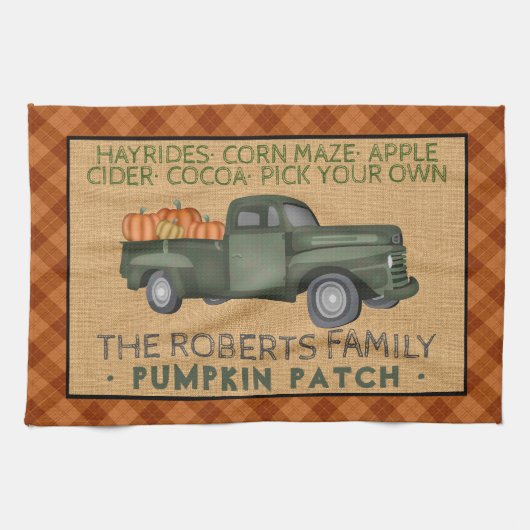 Vintage LKW-Pumpkin-Patchfarm Rustikaler Fall Kari Geschirrtuch (Horizontal)
