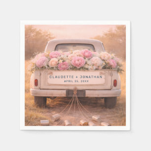 Vintage-LKW-Rosé-Blumen-Hochzeit mit individuellem Serviette