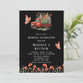 Vintage LKW-Rote Poppies Butterfly-Hochzeit Einladung (Stehend Vorderseite)