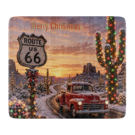 Vintage-LKW Route 66 Weihnachtsküche Schneidebrett (Vorderseite)