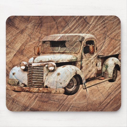 Vintage-LKW Rustikales Holz Mousepad (Vorne)