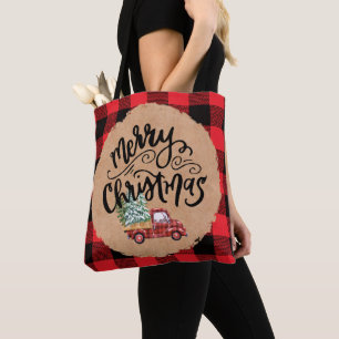 Vintage-LKW-Schriftzug Weihnachten Buffalo-Karo Tü Tasche