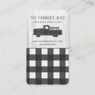 Vintage-LKW Schwarz-Weiß-Buffalo-Karo-Holz-Farm Visitenkarte