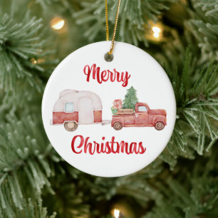 Vintage-LKW und Wohnwagen-Weihnachten Keramik Ornament