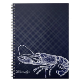 Vintage Lobster Navy Blue Elegante Chic Kariert Notizblock
