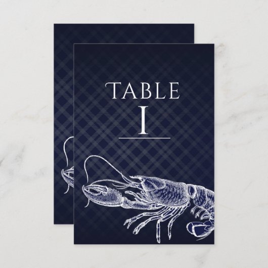 Vintage Lobster Navy Blue Elegante Tischnummer (Vorne/Hinten)