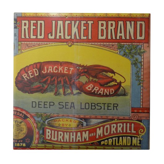 Vintage Lobster und Label Maintravel gestört Fliese (Vorderseite)