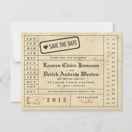 Vintage Lochkarte Save the Date (Vorderseite)
