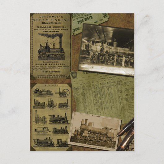 Vintage Locomotive Scrapbook Postcard Postkarte (Vorderseite)
