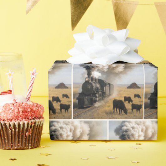 Vintage Locomotive Train with Cows Geschenkpapier (Geburtstagsparty)