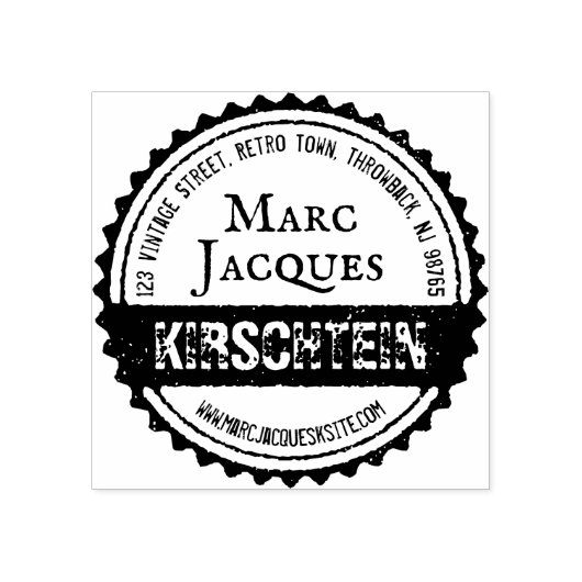 Vintage Logo Name Anschrift Flasche Kapsel Kreis B Gummistempel (Prägung)