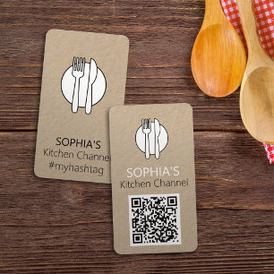 Vintage Logo Restaurant & Kitchen Channel QR-Code Visitenkarte