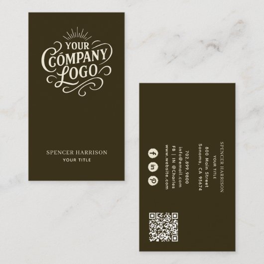 Vintage Logo Style Espresso Brown  Visitenkarte (Vorne/Hinten)