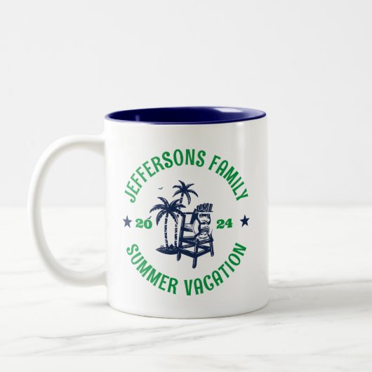 Vintage Logos Familienurlaub Urlaub am Strand Zweifarbige Tasse (Links)
