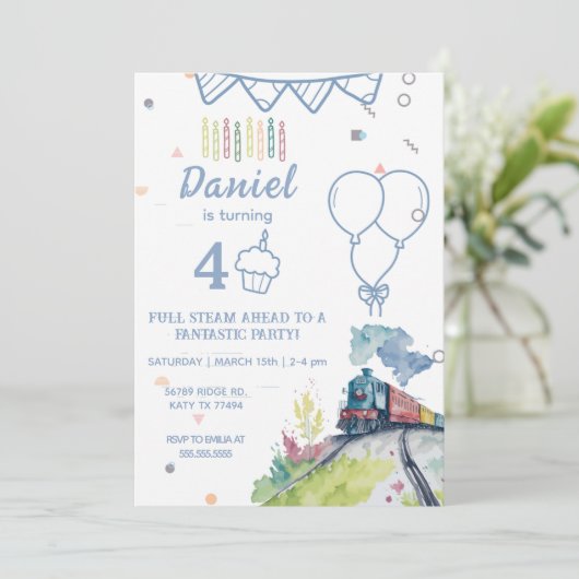 Vintage Lokomotive Geburtstag Einladungstraining K Einladung (Stehend Vorderseite)