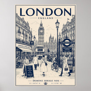 Vintage London Big Ben Doppeldecker-Illustration Poster