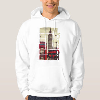 Vintage London Big Ben & Roter Bus Foto Kunst Hood Hoodie