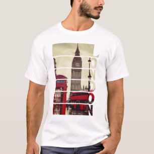 Vintage London Big Ben & Roter Bus Foto Kunst T-Shirt