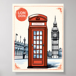 Vintage London City Retro Britische Telefonzelle Poster