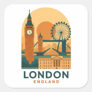 Vintage London England Reise   Retro  Quadratischer Aufkleber