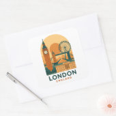 Vintage London England Travel | Retro  Quadratischer Aufkleber (Umschlag)