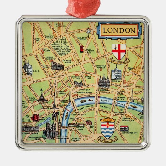 Vintage London Map Ornament Aus Metall (Vorne)