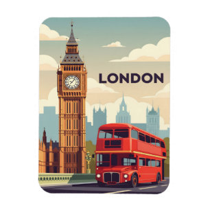 Vintage London mit Big Ben und rotem Bus Magnet