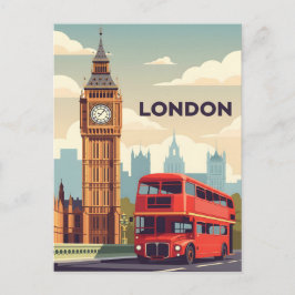 Vintage London mit Big Ben und rotem Bus Postkarte