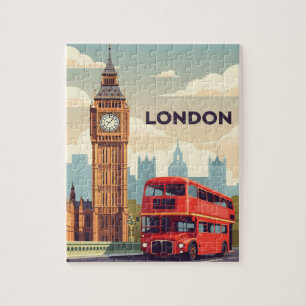Vintage London mit Big Ben und rotem Bus Puzzle