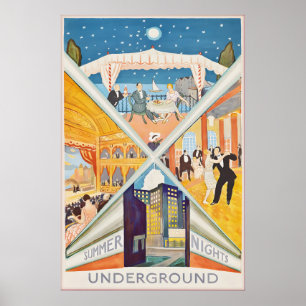 Vintage London Sommernächte Poster Druck, Eisenbah