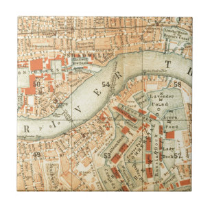 Vintage London Themse Karte Accessoires & Geschenk Fliese
