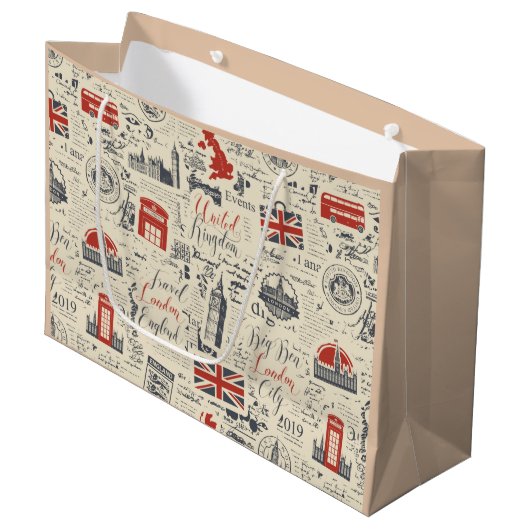 Vintage Londoner Gift Bags Große Geschenktüte (Vorderseite Schrägansicht)