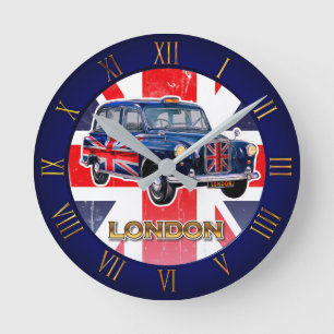 Vintage Londoner Schwarztaxi Runde Wanduhr