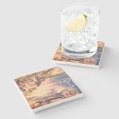 Vintage Long Beach, Kalifornien Vogelperspektive A Steinuntersetzer (Seitenansicht)