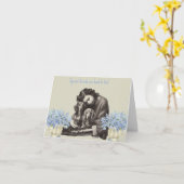 Vintage Long Hair Dackel Card Karte (Gelbe Blume)